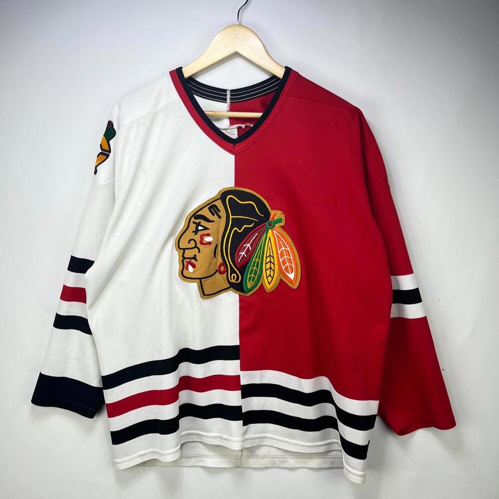 Vintage 90s Chicago Blackhawks Color Block CCM Jersey Large